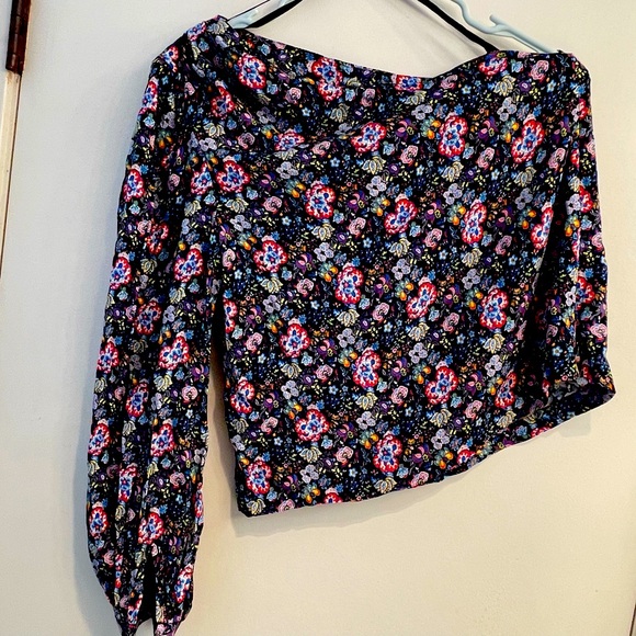 Frame Denim Tops - Frame XS Single Sleeve & Shoulder Blue Floral Print Top